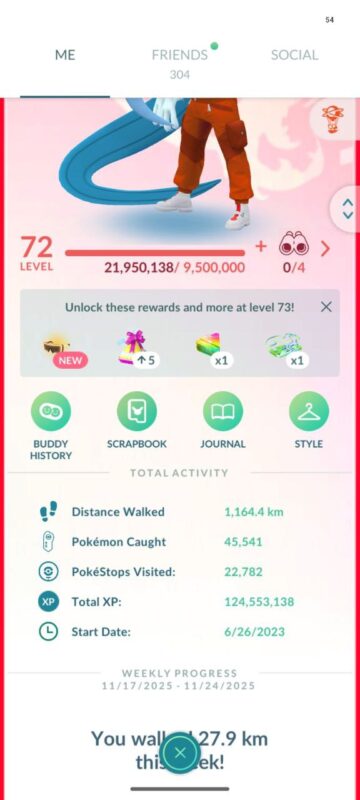 Level 72 Pokemon GO account