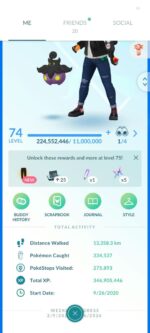 Level 74 Pokemon GO account stacked