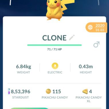 Pokemon Go account clone Pikachu