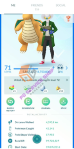 High level Pokemon GO account 99M XP - Trainer Level 71 Profile