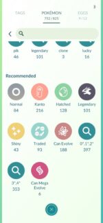 Pokémon GO inventory showing 101 Legendaries and 43 Shinies account 515a