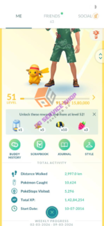 Team Instinct Level 51 trainer profile with 2016 start date ID 515a