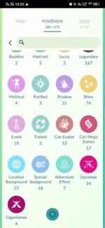 Pokémon GO Inventory Summary 167 Legendaries and 74 Shinies