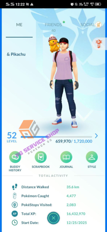 Pokémon GO Level 52 Trainer Profile Account 516a