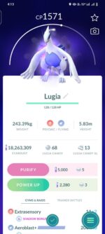Apex Shadow Lugia with Aeroblast+ in Master Ball Pokémon GO