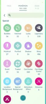 Pokémon GO account inventory showing 486 shinies and 118 legendaries