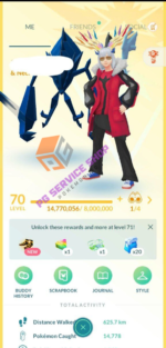 Level 70 Pokemon GO Account Profile - ID 518a at PGServiceShop