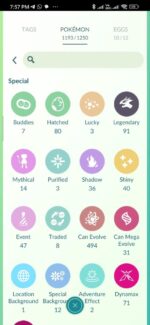 Stats overview for Pokemon Go account with 91 Legendaries