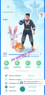 Level 56 Pokemon Go player profile with Sylveon buddy and 24M XP