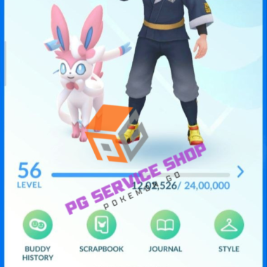 Level 56 Pokemon Go player profile with Sylveon buddy and 24M XP