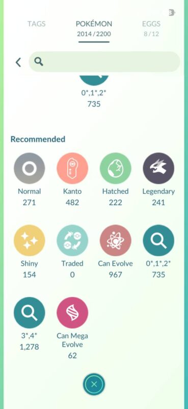 Pokémon GO Storage Overview 2014 Pokémon Count