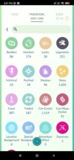 Pokémon GO Level 70 Account Stats 1654 Shinies ID 534a