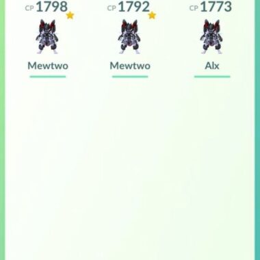 Armored Mewtwo trio inventory search results page on level 61 premium pokemon go account ID 538a