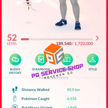 level 52 trainer profile status with total xp and start date on pgserviceshop