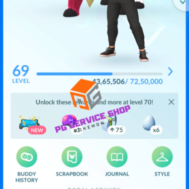 Level 69 trainer profile screen showing total XP and master ball item rewards