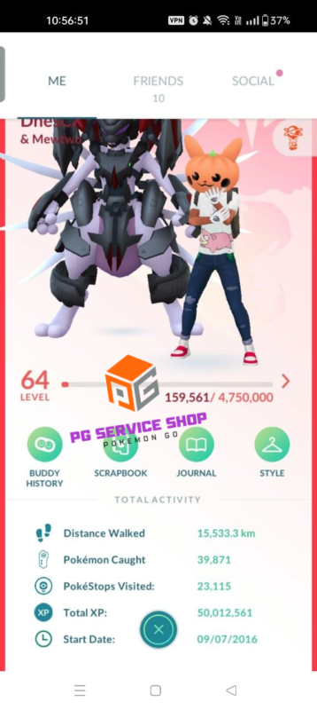 Level 64 Pokemon GO account profile stats trainer view