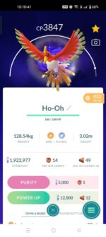 Apex Shadow Ho-Oh CP 3847 stats view in Pokemon GO account