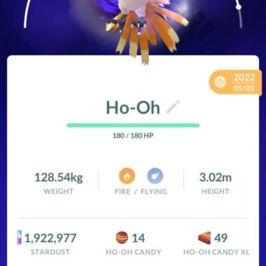 Apex Shadow Ho-Oh CP 3847 stats view in Pokemon GO account