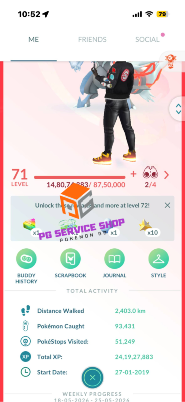 Level 71 trainer profile dashboard showing total XP and start date