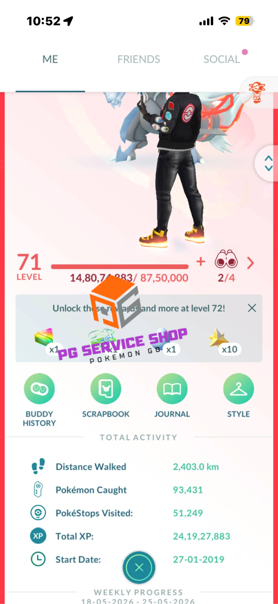 546a-profile-1 Level 71 trainer profile dashboard showing total XP and start date