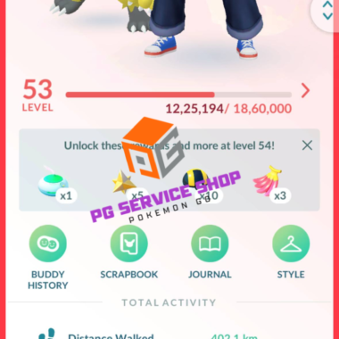 Level 53 Pokémon GO trainer profile screen with total XP and start date