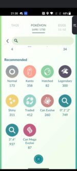 Premium account storage index showing 300 legendary and 311 shiny elements