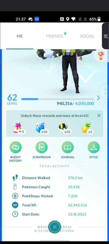 Level 62 mobile gaming account profile dashboard showing 42 million XP on pgserviceshop.com