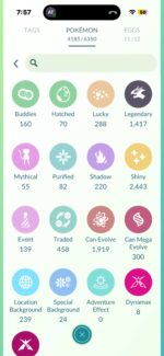 In-game inventory catalog summary for high-tier account 551a showing thousands of Shiny, Legendary, and Mythical Pokémon.