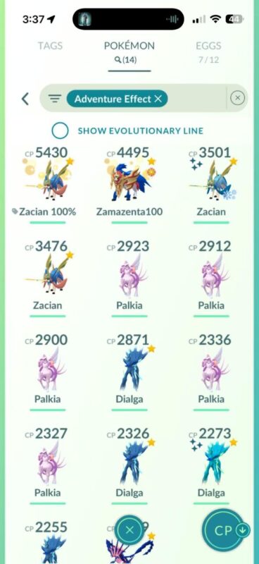 High CP Adventure Effect Legendaries Zacian Palkia Dialga 552a