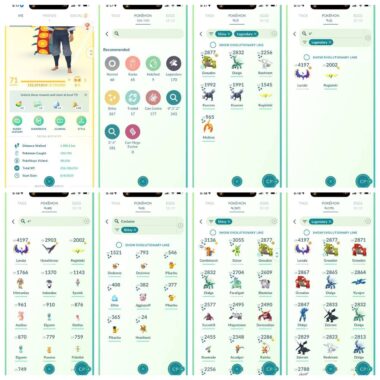 Full view of Level 71 account collection including hundreds of Shiny and Legendary creatures