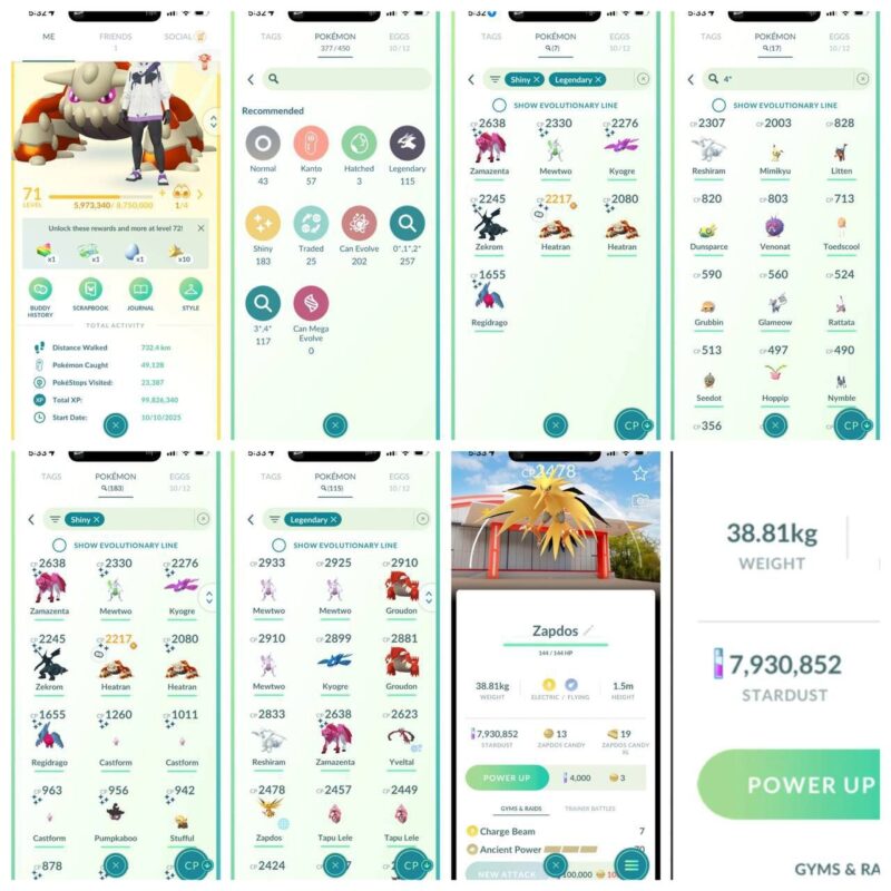 High-Level Pokémon GO Account ID 556a Inventory