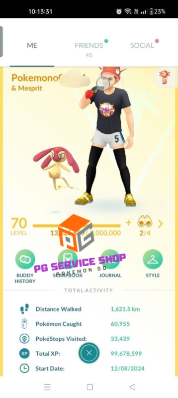 Level 70 Pokemon GO account profile page stats 40M stardust pgserviceshop