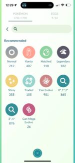 Pokemon Go account storage breakdown illustrating 355 Shinies, 182 Legendaries, and 26 Mega Evolvable options available on pgserviceshop.com.