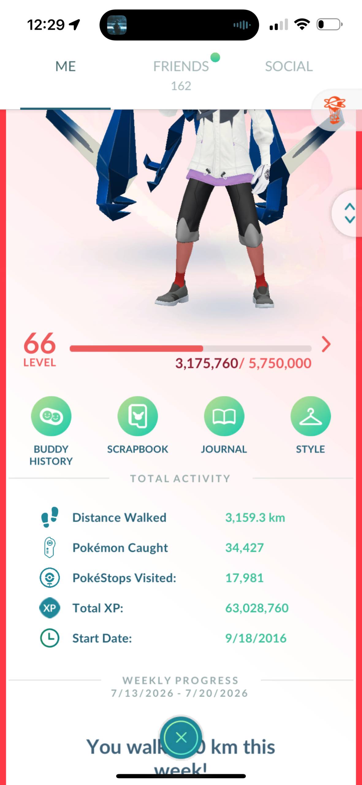 561a-profile-1 High level Pokemon Go veteran account profile interface showing 63 million total XP, 34k catches, and over 1 million stardust on pgserviceshop.com.
