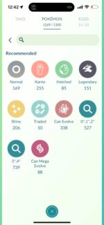 Pokemon GO account collection inventory stats showing 206 shinies and 151 legendaries