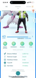 Level 43 Pokemon GO account trainer profile overview with 49 million XP on pgserviceshop.com