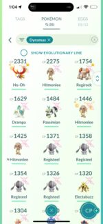 Dynamax Pokémon GO roster featuring Dynamax Ho-Oh and Registeel