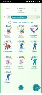 Adventure Effect Pokémon including Zacian, Origin Dialga, and Origin Palkia on Level 70 account 570a at pgserviceshop.com