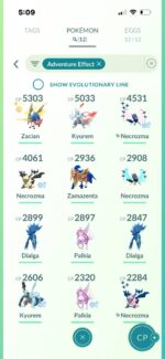 Adventure effect legendary Pokémon collection on level 64 account 571a