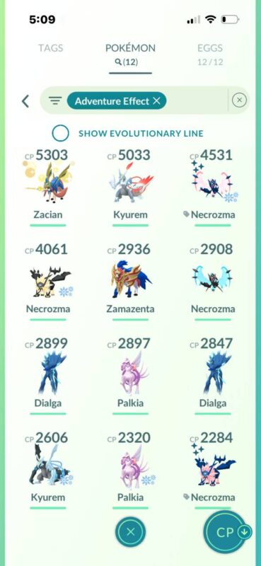 Adventure effect legendary Pokémon collection on level 64 account 571a